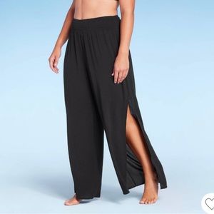 Smocked waist side slit beach cover up pants NWT